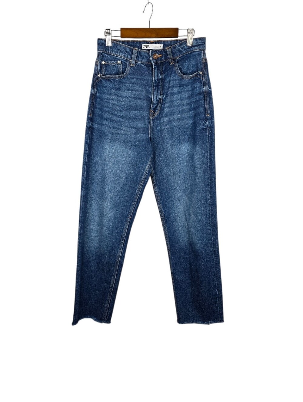 Zara Women's Mom Jeans High Rise Straight Denim 90s Tapered Dark Denim Size‎ 4